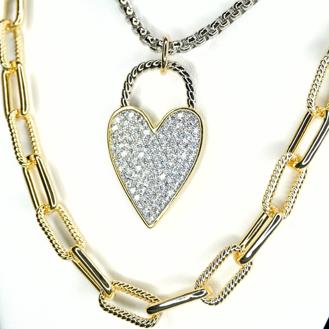 DUAL-TONE HEART CHARM NECKLACE