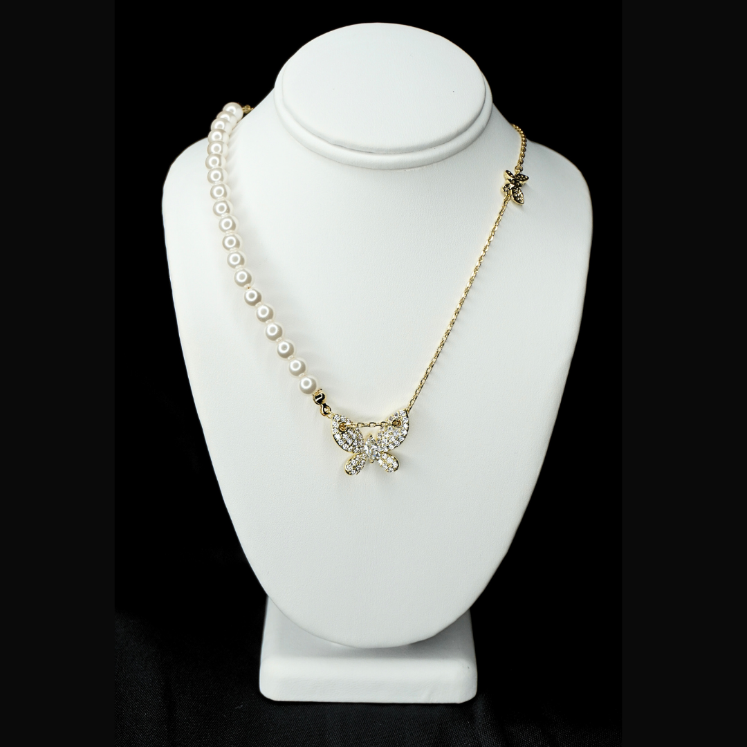 BUTTERFLY & PEARL HALF-AND-HALF NECKLACE