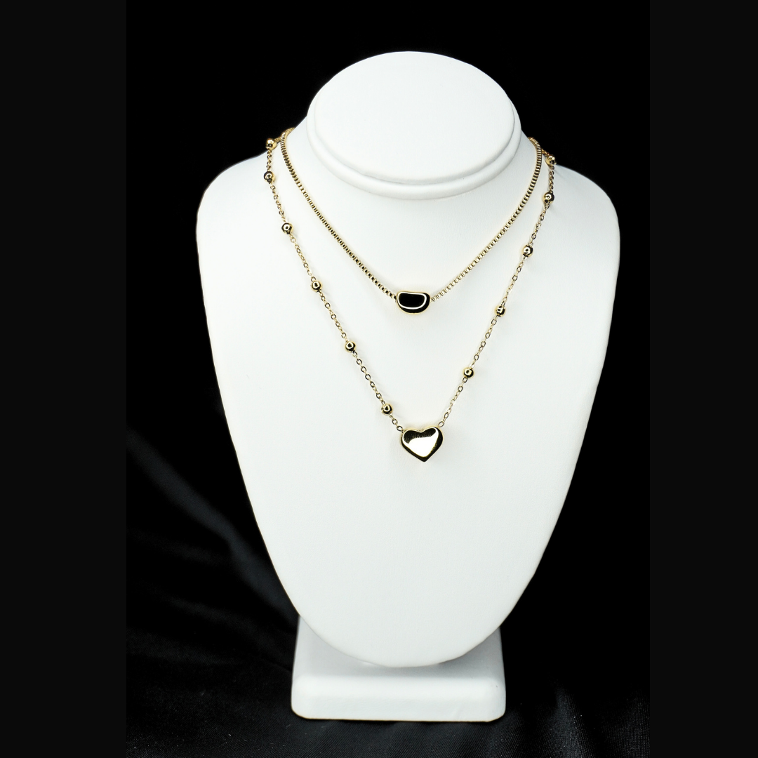 DOUBLE-LAYER GOLD OVAL PENDANT NECKLACE