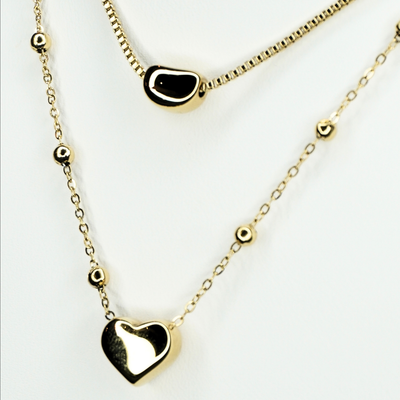 DOUBLE-LAYER GOLD OVAL PENDANT NECKLACE