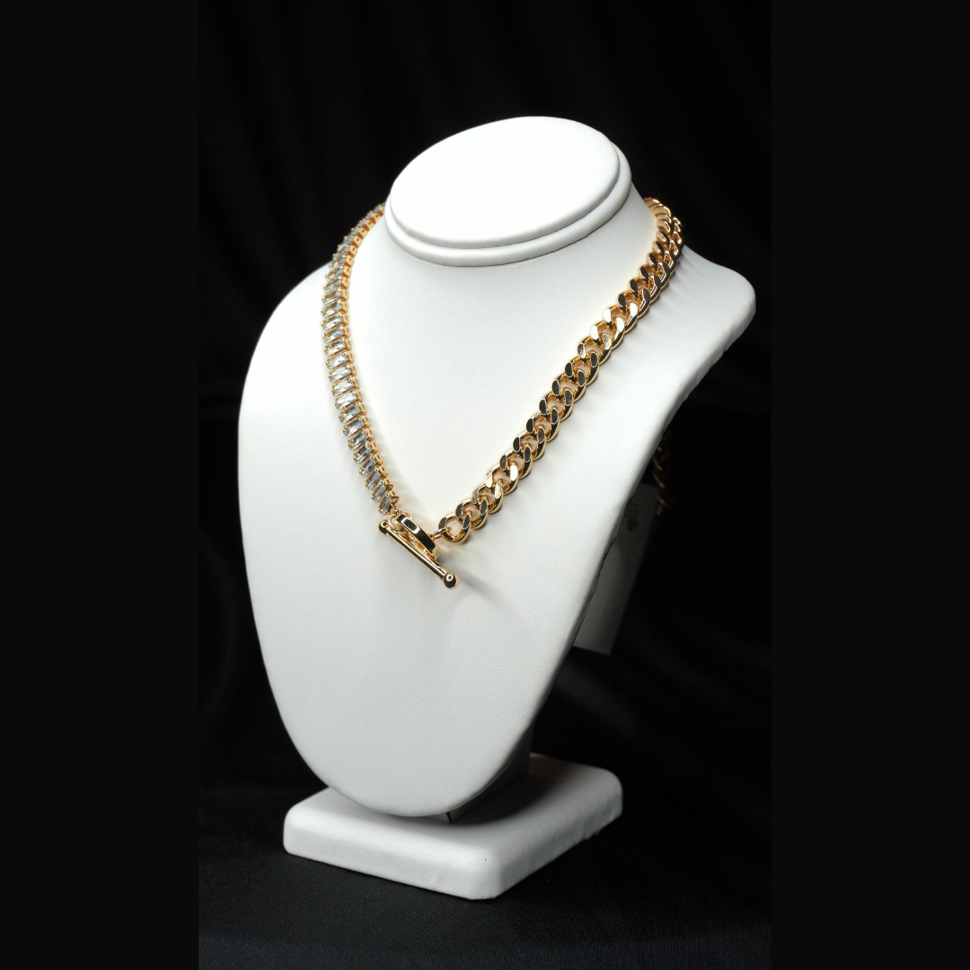 HALF DIAMOND, HALF CHAIN STATEMENT NECKLACE