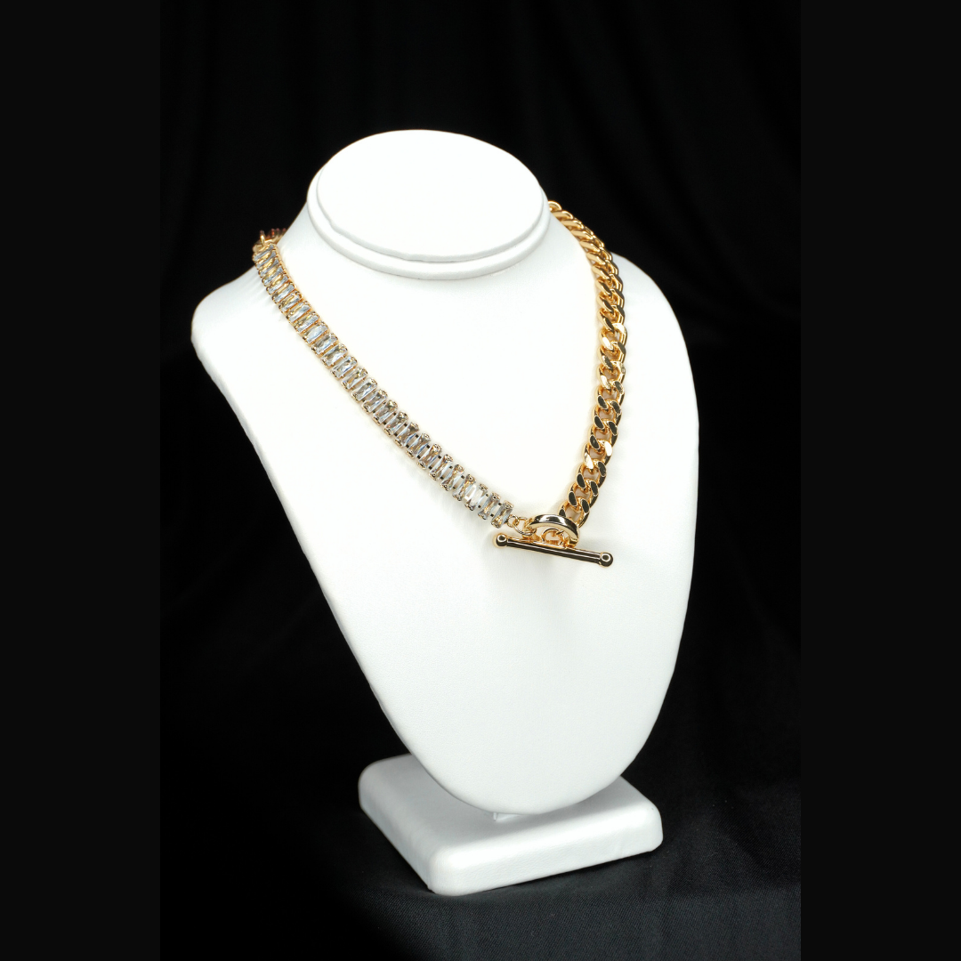 HALF DIAMOND, HALF CHAIN STATEMENT NECKLACE