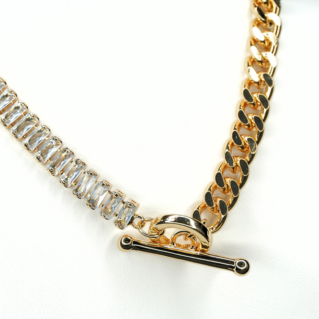 HALF DIAMOND, HALF CHAIN STATEMENT NECKLACE